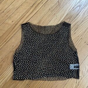SHEIN Black Rhinestone Studded Mesh Crop Top Sleeveless Sheer Size L